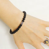 Men's Women Matte Black Onyx Adjustable Braided Bracelet 925 Sterling Silver Fleur de Lis Bead DiyNotion BR773