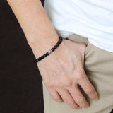 Men's Women Matte Black Onyx Adjustable Braided Bracelet 925 Sterling Silver Fleur de Lis Bead DiyNotion BR773