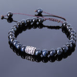 Men's Women Blue Tiger Eye Adjustable Braided Bracelet 925 Sterling Silver Fleur de Lis Bead DiyNotion BR777