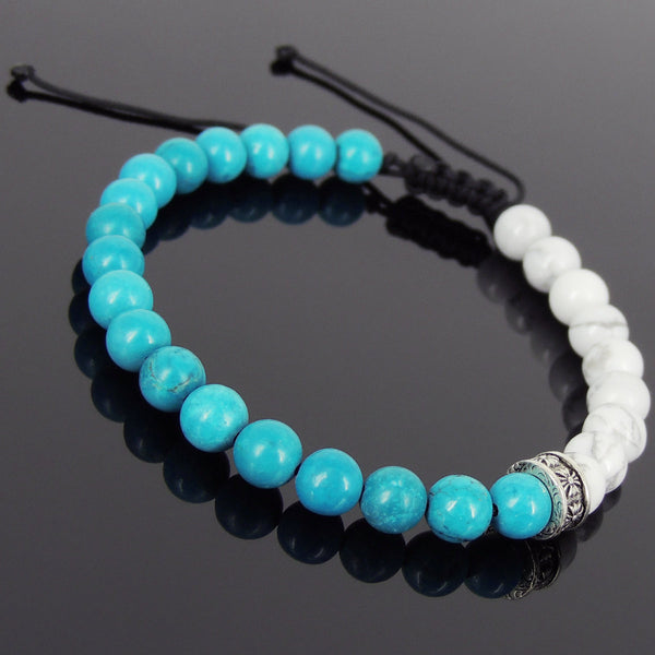 Men's Women White Howlite Turquoise Adjustable Braided Bracelet 925 Sterling Silver Cross Spacers DiyNotion BR901