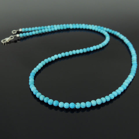 Men's Women 3mm Blue Turqouise 925 Sterling Silver Necklace with Seamless Beads & Clasp DiyNotion Handmade NK143