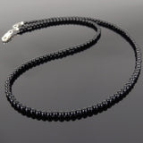 Men's Women 3mm Black Onyx 925 Sterling Silver Necklace Seamless Beads & Clasp DiyNotion Handmade NK144