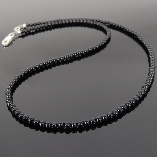 Men's Women 3mm Black Onyx 925 Sterling Silver Necklace Seamless Beads & Clasp DiyNotion Handmade NK144