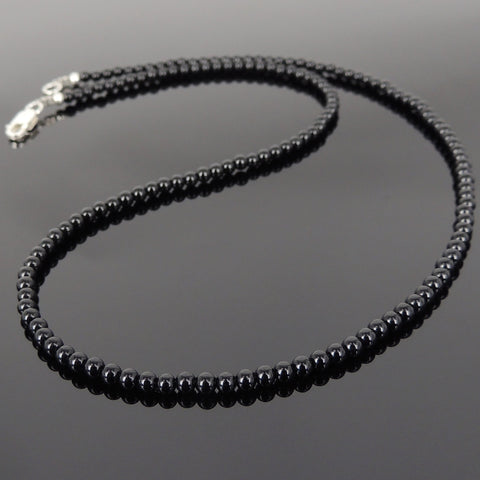 Men's Women 3mm Black Onyx 925 Sterling Silver Necklace Seamless Beads & Clasp DiyNotion Handmade NK144