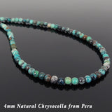 Men's Women 4mm Rare Peru Chryscolla 925 Sterling Silver Necklace Seamless Beads & Clasp DiyNotion Handmade NK146