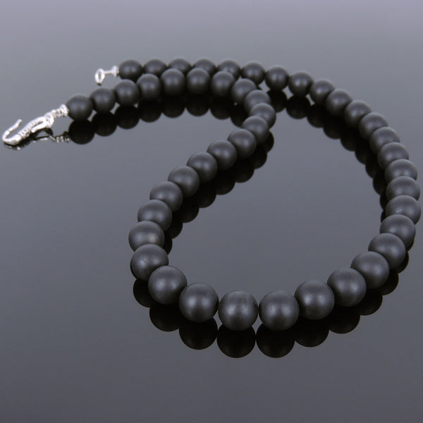 Men's Women Matte Black Onyx Necklace 925 Sterling Silver Spacers Clasp DiyNotion Handmade NK147