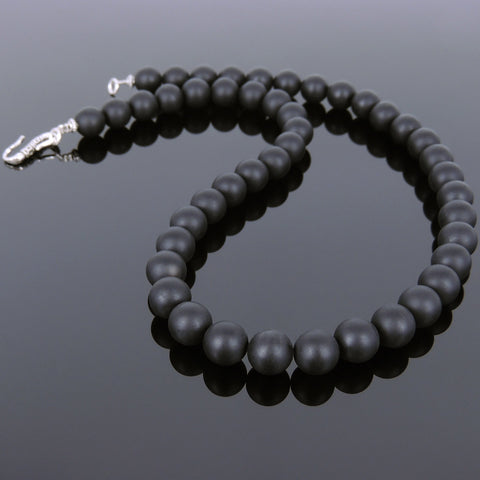 Men's Women Matte Black Onyx Necklace 925 Sterling Silver Spacers Clasp DiyNotion Handmade NK147