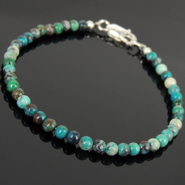 Men's Women Peru Chrysocolla Sterling Silver Bracelet Natural Rare Gemstone DiyNotion Handmade BR904