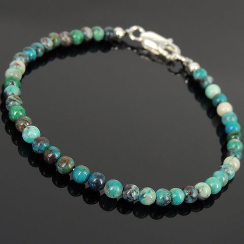 Men's Women Peru Chrysocolla Sterling Silver Bracelet Natural Rare Gemstone DiyNotion Handmade BR904