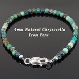 Men's Women Peru Chrysocolla Sterling Silver Bracelet Natural Rare Gemstone DiyNotion Handmade BR904
