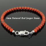 Men's Women Red Jasper Stone Sterling Silver Bracelet Natural Gemstone DiyNotion Handmade BR905