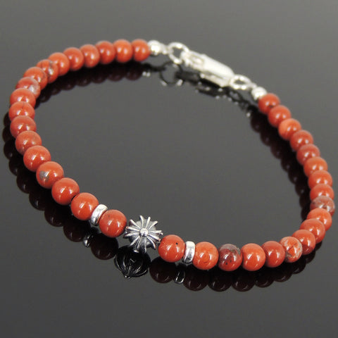 Men's Women Red Jasper Stone Sterling Silver Bracelet Cross Bead DiyNotion Handmade BR907