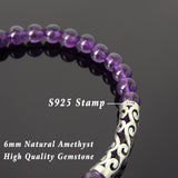 Men's Women Amethyst Sterling Silver Bracelet 925 Stamp Lucky Charm Handmade DiyNotion BR909