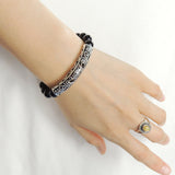 Men Women Bright Black Onyx Sterling Silver Bracelet Lotus Charm DiyNotion Handmade BR911