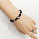 Men's Women Bracelet with Lava Rock Sterling Silver Skull Cross Beads DiyNotion Handmae BR768