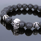 Men's Women Bracelet with Lava Rock Sterling Silver Skull Cross Beads DiyNotion Handmae BR768