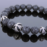 Men's Women Bracelet with Lava Rock Sterling Silver Cross Beads DiyNotion Handmae BR767