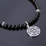 Men's Women Bright Black Onyx 925 Sterling Silver Bracelet Fleur de Lis Pendant Gemstone DiyNotion Handmade BR736