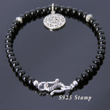 Men's Women Bright Black Onyx 925 Sterling Silver Bracelet Fleur de Lis Pendant Gemstone DiyNotion Handmade BR736