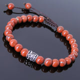 Men's Women Red Jasper Stone Adjustable Braided Bracelet 925 Sterling Silver Fleur de Lis Bead DiyNotion BR775