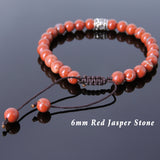 Men's Women Red Jasper Stone Adjustable Braided Bracelet 925 Sterling Silver Fleur de Lis Bead DiyNotion BR775