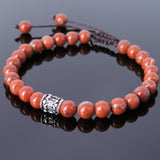 Men's Women Red Jasper Stone Adjustable Braided Bracelet 925 Sterling Silver Fleur de Lis Bead DiyNotion BR775