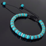 Men's Women Enhanced Turquoise Adjustable Braided Bracelet 925 Sterling Silver Spacers DiyNotion BR854