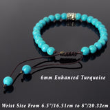 Men's Women Enhanced Turquoise Adjustable Braided Bracelet 925 Sterling Silver Fleur de Lis Bead DiyNotion BR778