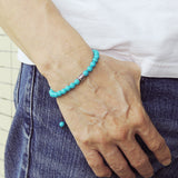 Men's Women Enhanced Turquoise Adjustable Braided Bracelet 925 Sterling Silver Fleur de Lis Bead DiyNotion BR778