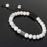 Men's Women White Howlite Adjustable Braided Bracelet 925 Sterling Silver Fleur de Lis Bead DiyNotion BR776