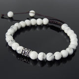 Men's Women White Howlite Adjustable Braided Bracelet 925 Sterling Silver Fleur de Lis Bead DiyNotion BR776