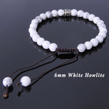 Men's Women White Howlite Adjustable Braided Bracelet 925 Sterling Silver Fleur de Lis Bead DiyNotion BR776