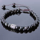 Men's Women Black Obsidian Adjustable Braided Bracelet 925 Sterling Silver Fleur de Lis Bead DiyNotion BR779