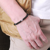 Men's Women Black Obsidian Adjustable Braided Bracelet 925 Sterling Silver Fleur de Lis Bead DiyNotion BR779