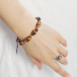 Men's Women Twisted Tiger Eye Adjustable Braided Bracelet 925 Sterling Silver Bead DiyNotion BR781