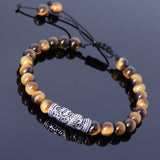 Men's Women Brown Tiger Eye Adjustable Braided Bracelet 925 Sterling Silver Dragon Charm DiyNotion BR783