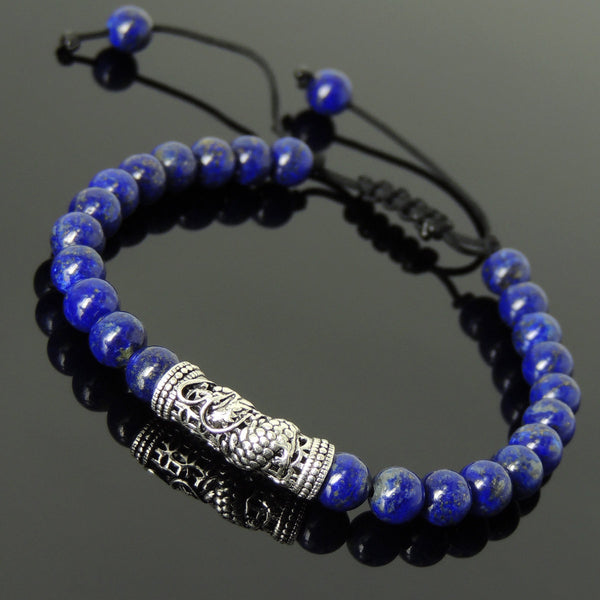 Men's Women Lapis Lazuli Adjustable Braided Bracelet 925 Sterling Silver Dragon Charm DiyNotion BR785