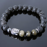 Men's Women Lava Rock Golden Obsidian Hematite Tibetan Silver Bracelet Sakyamuni Buddha Yoga Mala DiyNotion Handmade T210