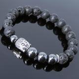 Men's Women Lava Rock Hematite Tibetan Silver Bracelet Sakyamuni Buddha Yoga Mala DiyNotion Handmade T211