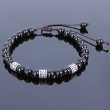 Men's Women Black Obsidian Adjustable Braided Bracelet Tibetan Silver OM Buddhism Spacers DiyNotion T105