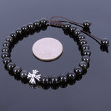 Men's Women Black Obsidian Adjustable Braided Bracelet Tibetan Silver Cross Bead DiyNotion T108