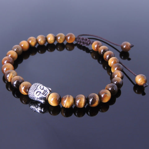 Men's Women Brown Tiger Eye Adjustable Braided Bracelet Tibetan Silver Buddha Buddhism Spacer DiyNotion T111