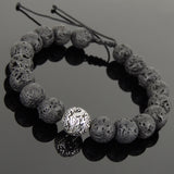 Men's Women Lava Rock Adjustable Braided Bracelet 925 Sterling Silver Dragon Bead DiyNotion BR914