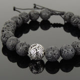 Men's Women Lava Rock Adjustable Braided Bracelet 925 Sterling Silver Dragon Bead DiyNotion BR914