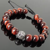 Men's Women Red Tiger Eye Adjustable Braided Bracelet 925 Sterling Silver Dragon Bead DiyNotion BR916