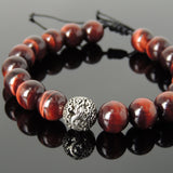 Men's Women Red Tiger Eye Adjustable Braided Bracelet 925 Sterling Silver Dragon Bead DiyNotion BR916