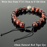 Men's Women Red Tiger Eye Adjustable Braided Bracelet 925 Sterling Silver Dragon Bead DiyNotion BR916