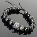 Men's Women Rainbow Black Obsidian Adjustable Braided Bracelet 925 Sterling Silver Dragon Bead DiyNotion BR918