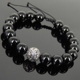 Men's Women Bright Black Onyx Adjustable Braided Bracelet 925 Sterling Silver Dragon Bead DiyNotion BR922