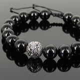 Men's Women Bright Black Onyx Adjustable Braided Bracelet 925 Sterling Silver Dragon Bead DiyNotion BR922